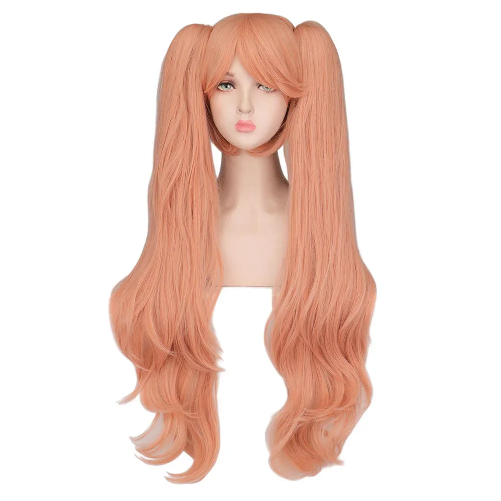 Danganronpa Enoshima Junko Cosplay Wig Pink Long Wavy With Ponytail Clip Heat Resistant Cosplay Wig