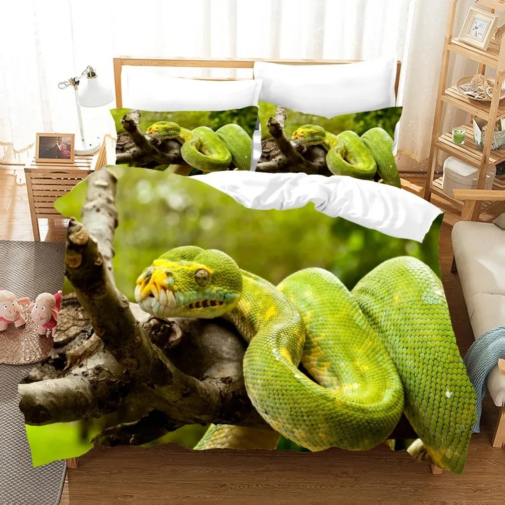 

Animal Green Snake Bedding Set For Adult Bed Covers Single Double King Queen Size Duvet Cover Sets Bedclothes