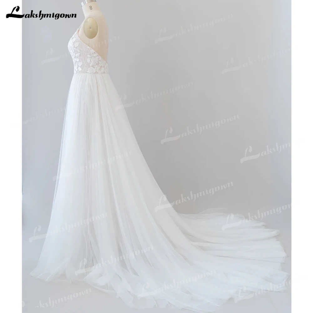 Vestido de casamento buxury 2023 personalizado laço tule chiffon mergulhando querida decote em v superior sheer com saia cachoeira vestido de noiva