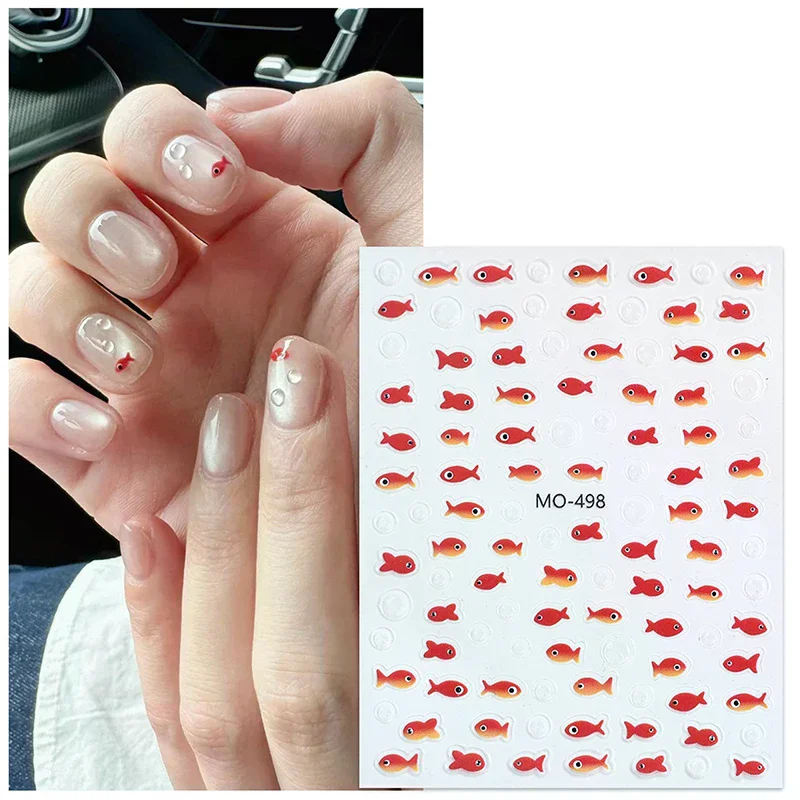 1 Blatt rote Goldfisch-Schmetterlings-Nagelkunst-Aufkleber, selbstklebende Abziehbilder, Dekorationen, Transfer-Charms, Zubehör