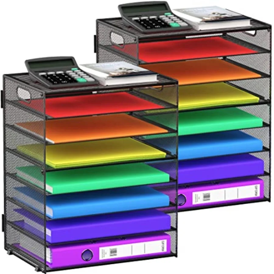 

8 Tier Paper Letter Tray Organizer with Handles, Mesh Desk File Holder Storage Organization for Home School Classroom and Offic
