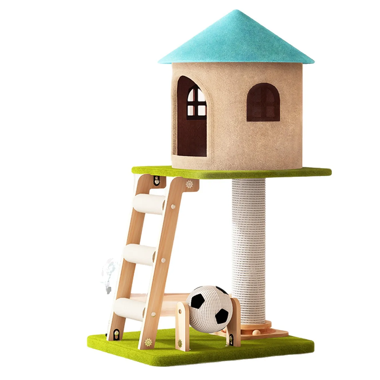 Árbol rascador de sisal para gatos multinivel con hamaca, cama y casa - imagen 2