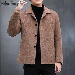 Pure Handmade Double Sided Cashmere Coat Men's Short Alpaca Wool Fur Jacket Male Woolen Coat Autumn Winter New Clothing FCY5349