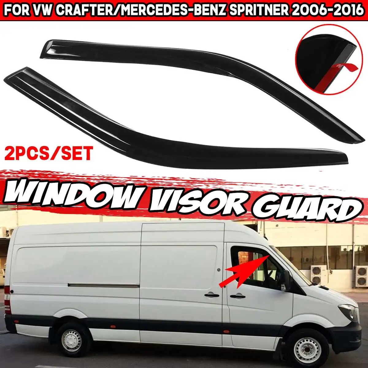 2x Acrylic Car Side Window Visor Guard Vent Awnings Shelters Rain Guard For VW For Crafter For Benz For Spritner 2006-2016