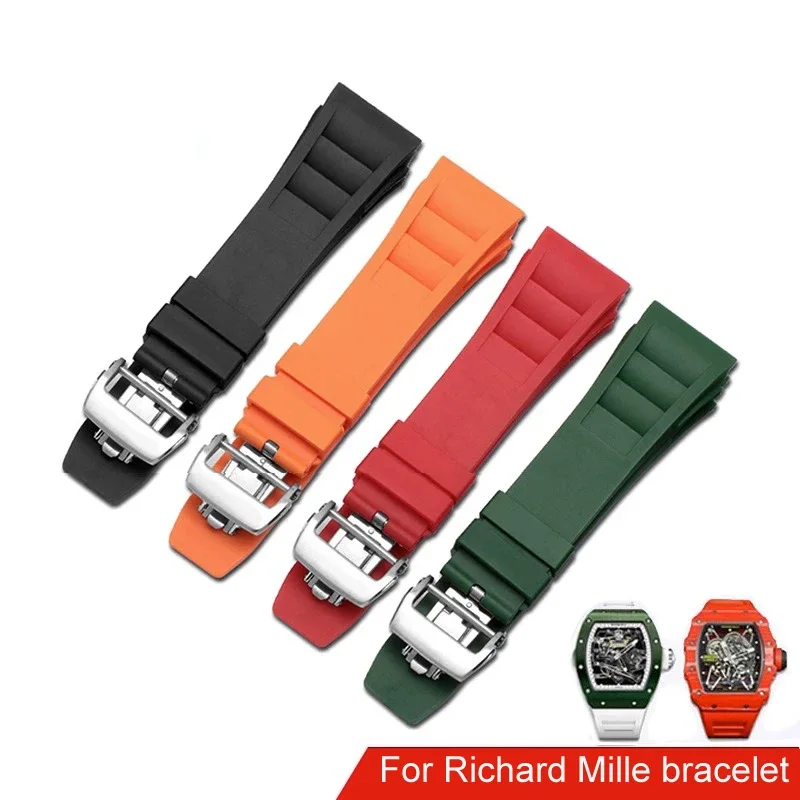 

Silicone Watch Band for Richard Mille Waterproof Sweat-Proof Soft Comfortable Rubber Watch Strap Raised Mouth 25mm Bracelet