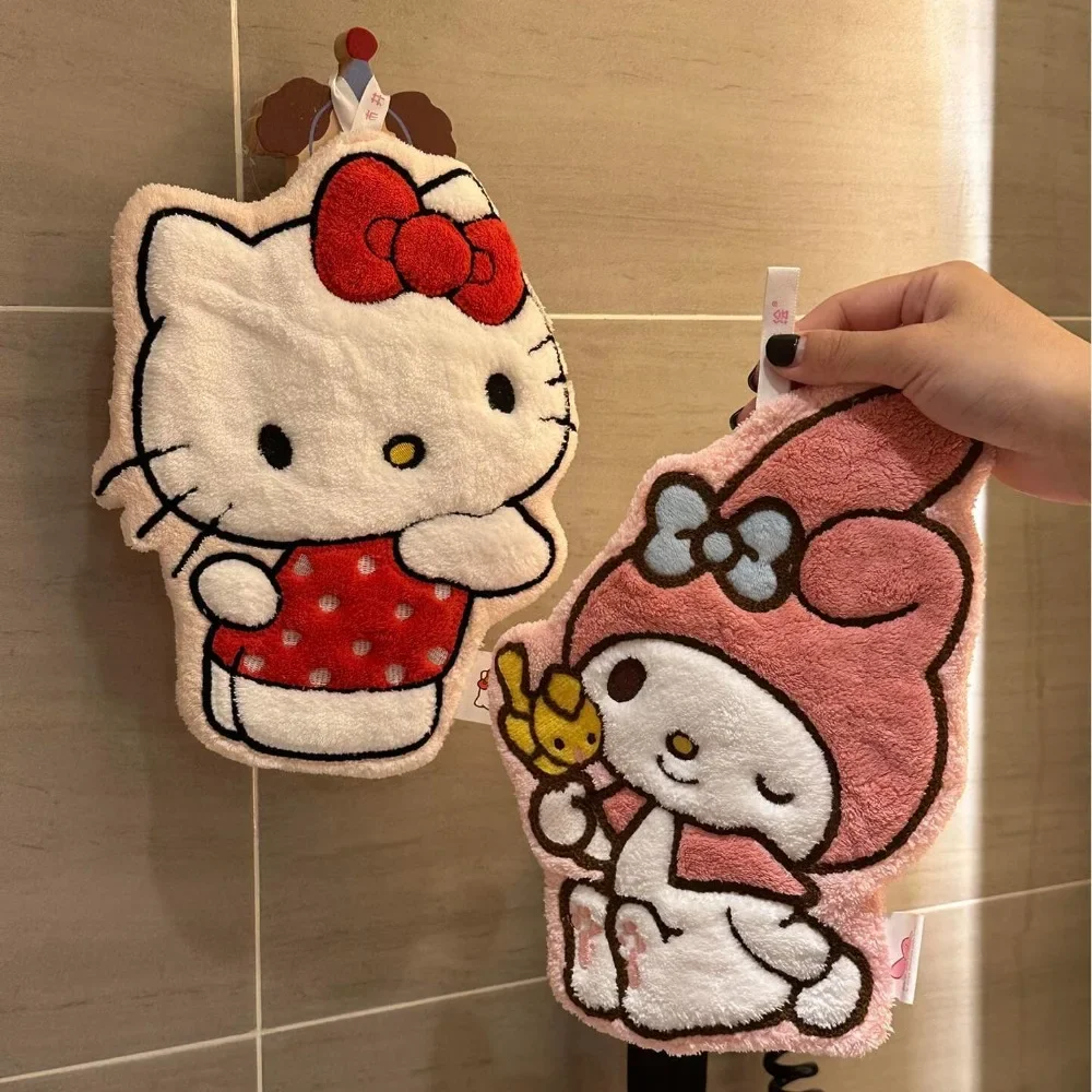 Serviette en velours Hello Kitty avec motif de dessin animé mignon, chiffons à séchage rapide, accessoire de livres pour la maison, Hello Kitty