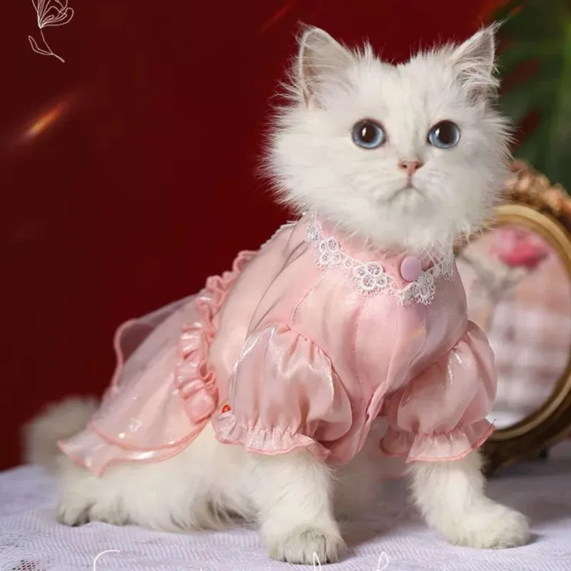 Summer New Vintage Cat Lovely Dress Pet Clothing European Aristocratic Style Cat Clothes  Luxury Thin Pet Apparel Pet Supplies