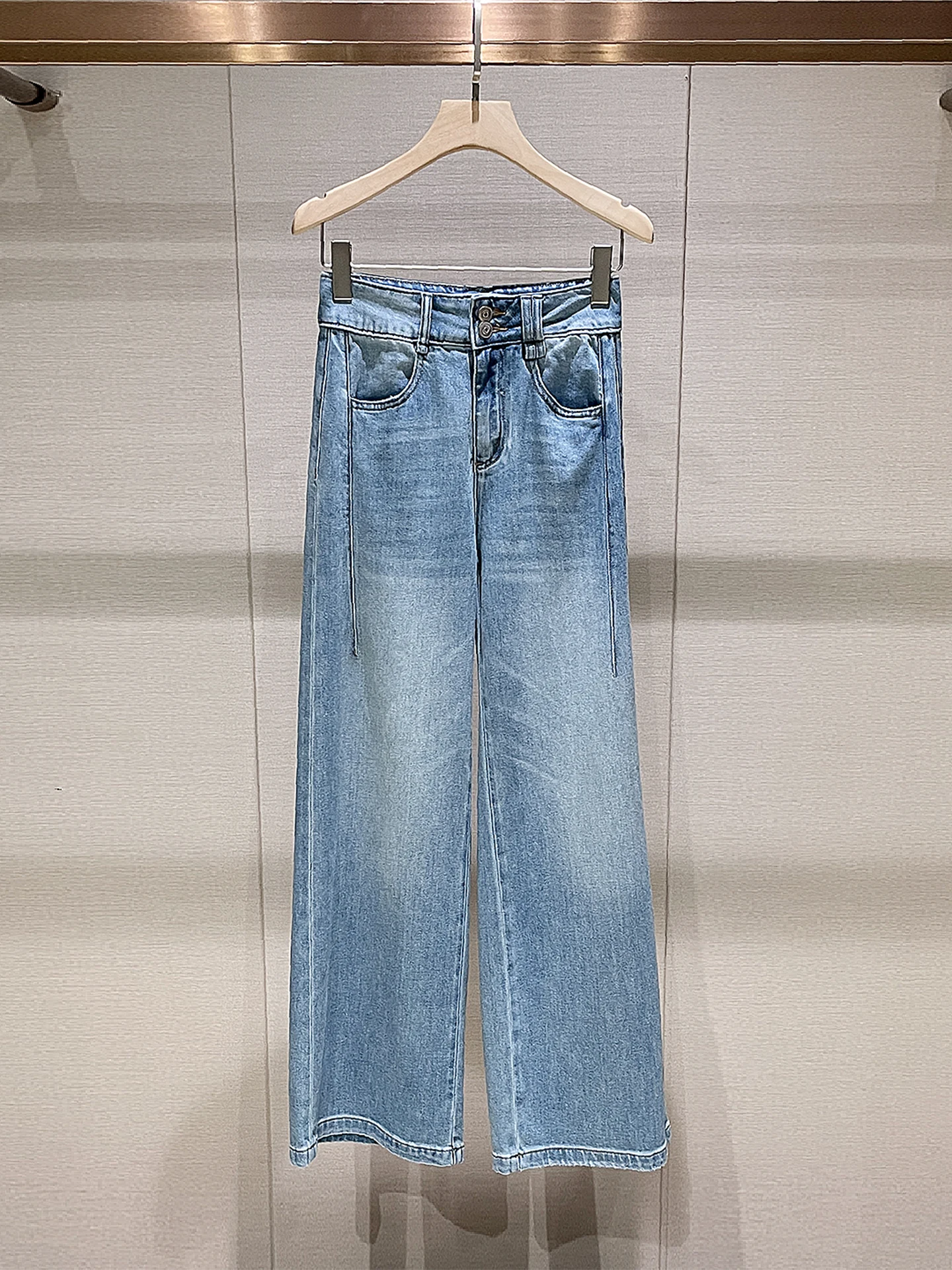 

Blue High Waist Wide Leg Jeans Women's Spring New Sle Vintage Waed Button Detail Slimming Casual Straight Cut Trousers