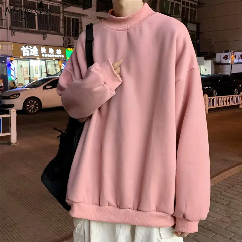 

Sweatshirts Men Long Sleeve Clothing Winter Thick Handsome Students Baggy Kpop Stylish All-match Preppy Unisex Teens Streetwear