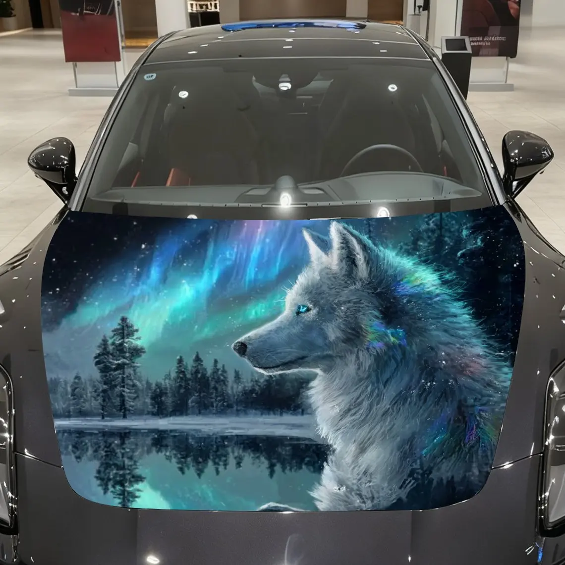 Aurora White Wolf Car Hood Sticker, Roll Packaging, Fashionable Design, Suitable For Most Vehicles, Engine Hood Protective Film,