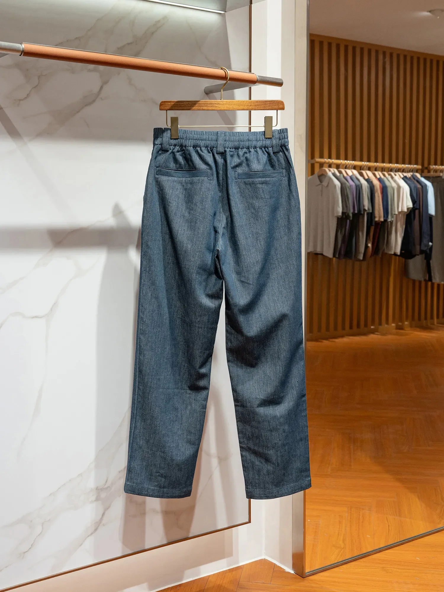 Vintage Wash Fashion and Versatile Spring Thin Men's Elasticated Waist Casual Loose Straight Jeans