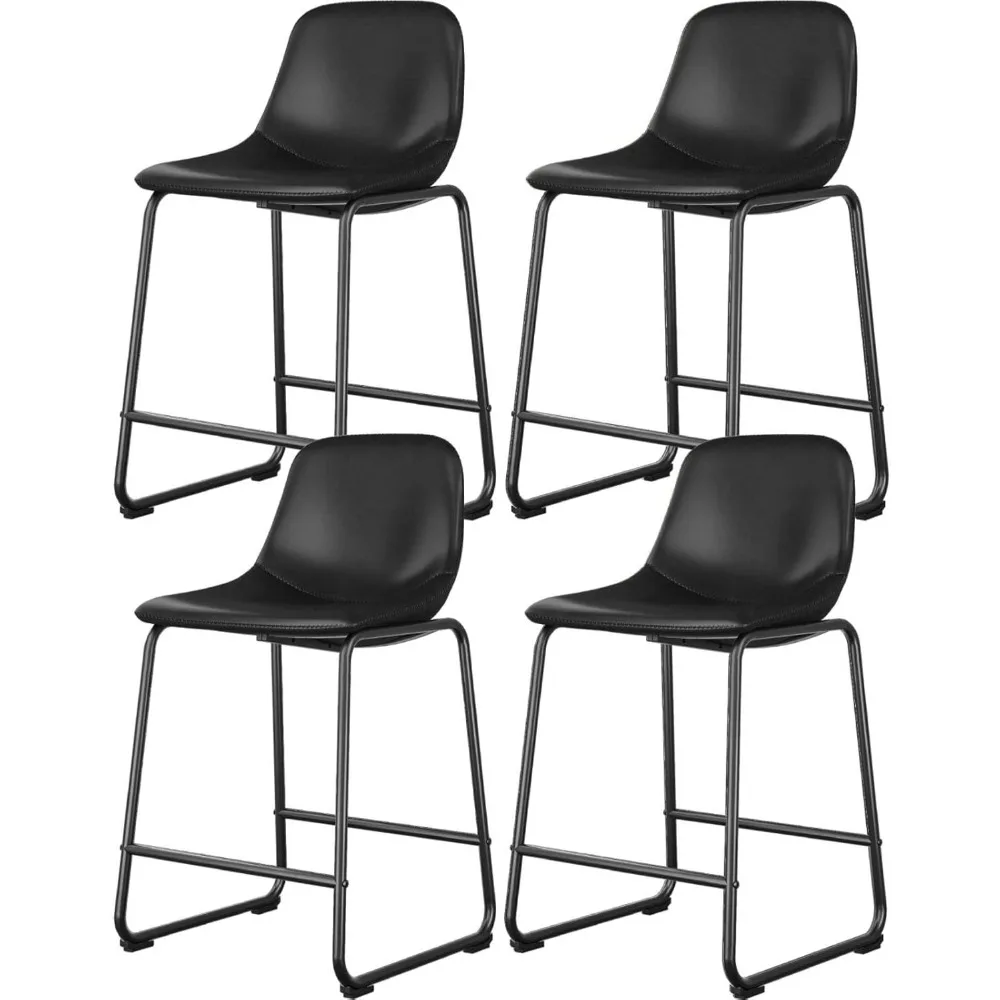 

Pu Faux Leather Bar Stools Set of 4, Industrial Pub Barstools with Back and Footrest, Modern Armless Bar Height Stool Chairs (B