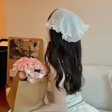 女の子のヘアアクセサリー織ヘアスカーフチェック柄レースレトロ旅行写真ヘッドバンド女性ヘッドワープバンダナヘアバンド Y2K ヘアフープ