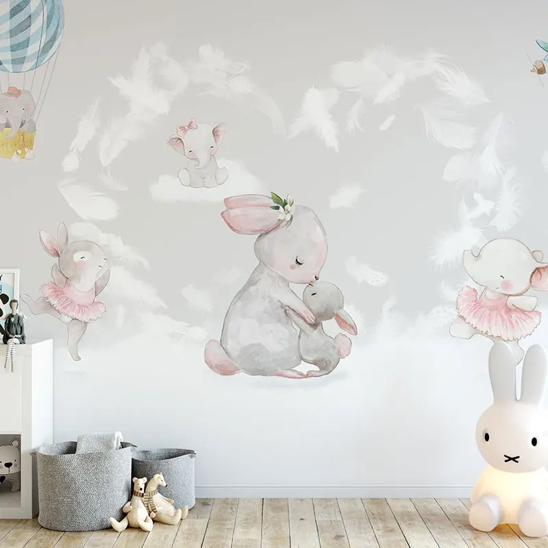 custom cartoon wallpaper for Children's room 3D wall paper background wall bunny cute kindergarten mural wall covering