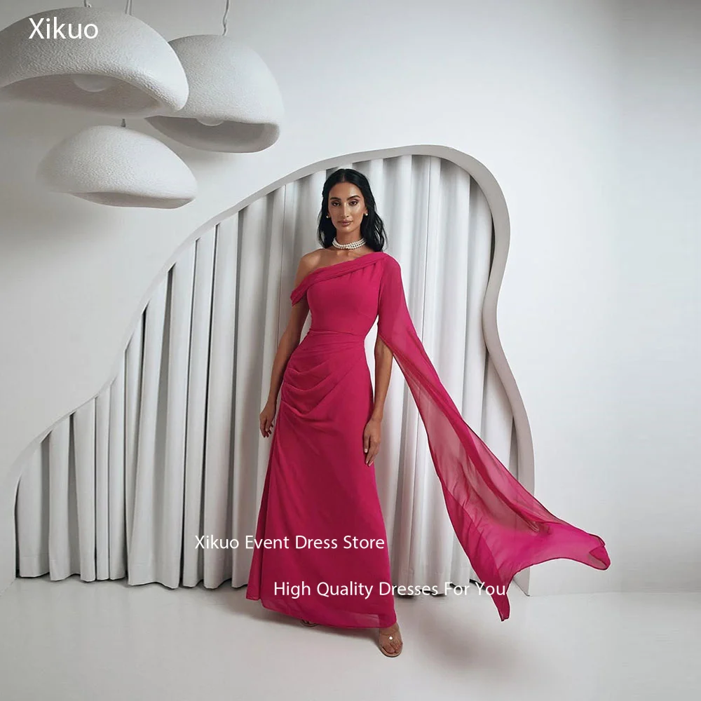 Xikuo moda chiffon vestidos de noite um ombro plissado vestidos de gala uma linha ruched assimétrico vestidos de baile personalizado