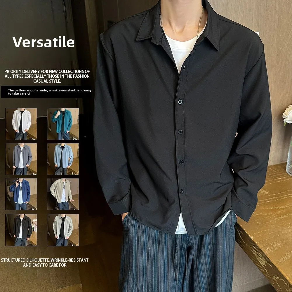 

Мужская повседневная футболка из полиэстера свободного кроя в стиле Hong Kong Sle Long Sve, осенняя, модная, универсальная, однотонная, для студентов