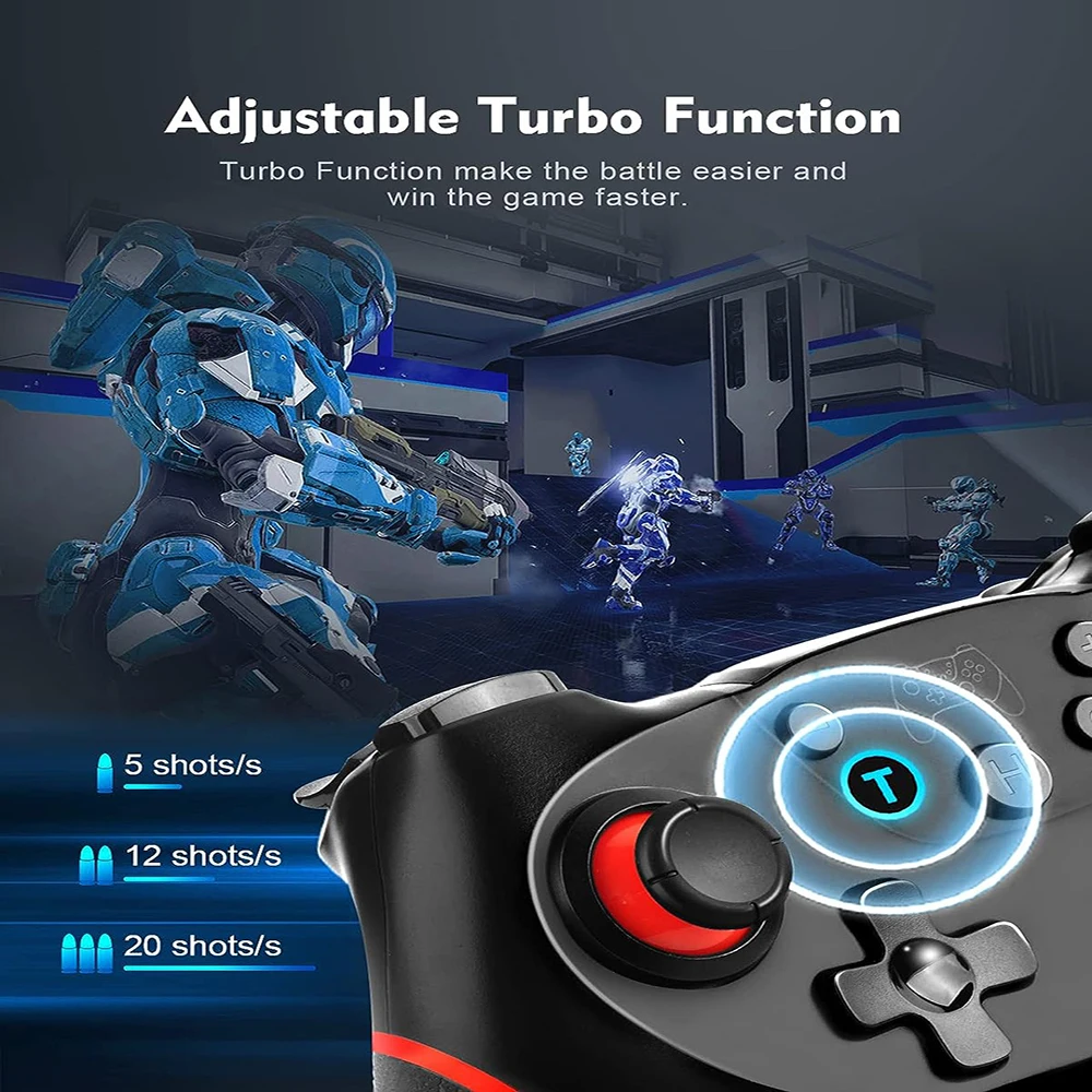 وحدة تحكم ألعاب بلوتوث لاسلكية متوافقة مع وحدات تحكم USB Gamepad لجهاز Android Ns Switch Joystick مع 6 محاور