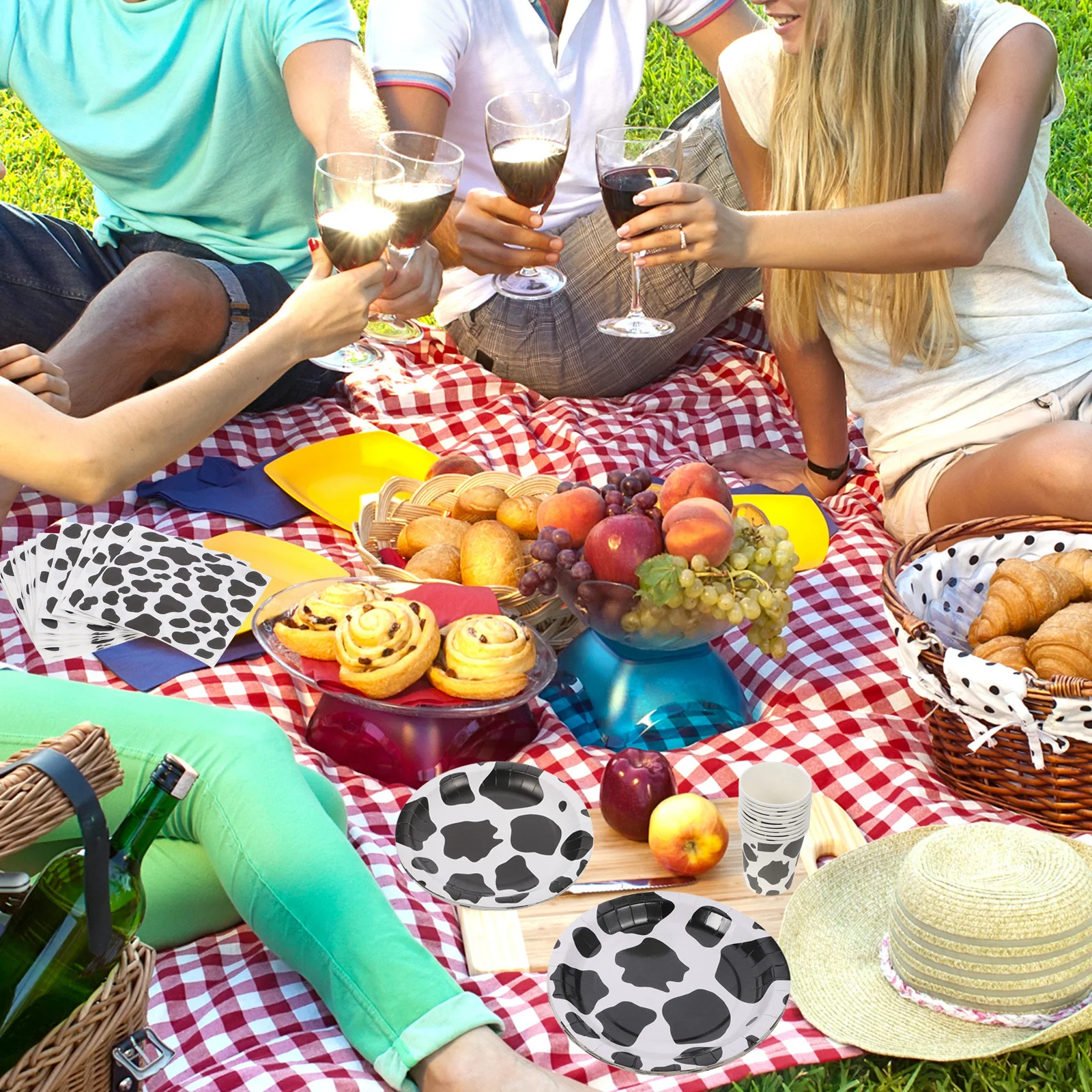 1Set Disposable Paper Plate Party Tableware Cow Theme Thickened Paper Material Biodegradable Birthday Party Supplies