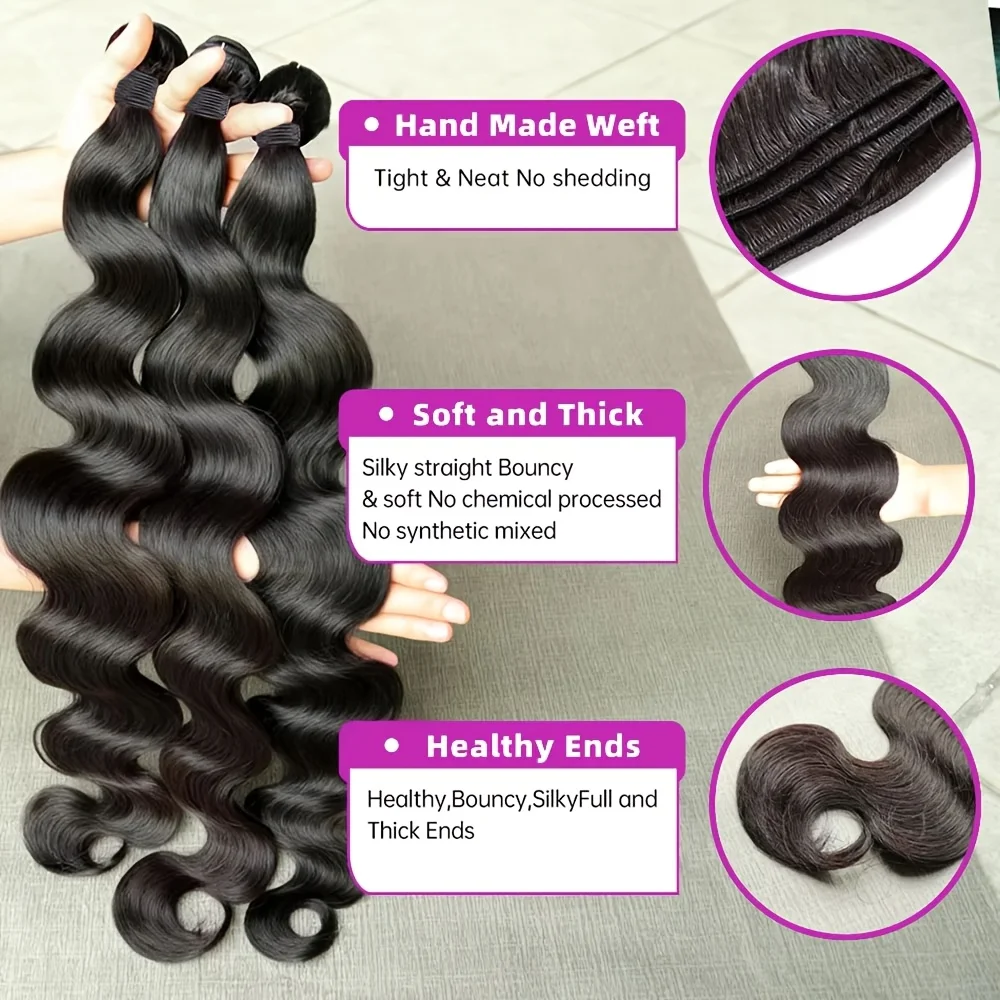 12A Body Wave Bundles Human Hair Natural Black Body Wave Raw Human Hair Bundles 1/3/4 Pc Sew In Quick Weave Hair Extension image 2