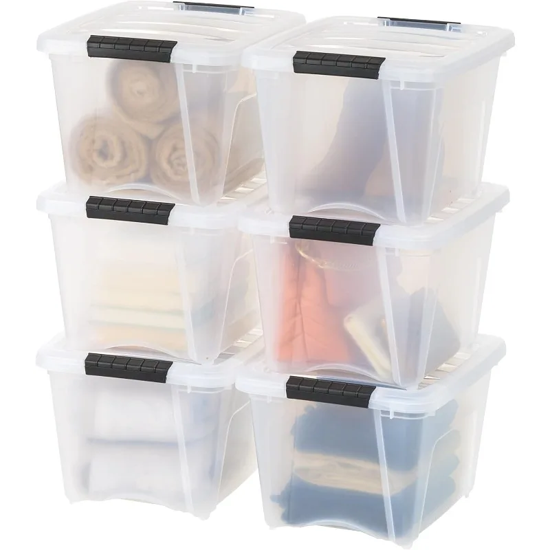 

USA 19 Qt Stackable Plastic Storage Bins with Lids, 6 Pack - BPA-Free, Made in USA - See-Through Organizing Solution