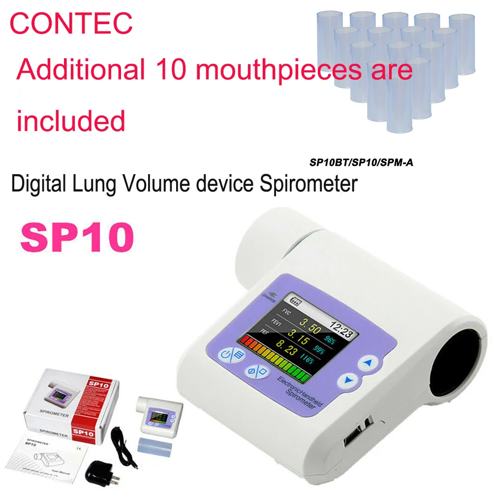 CONTEC dijital Bluetooth spirometre SP80B SP70B SP10 akciğer nefes teşhis Vitalograph spirometre ile birlikte gelir 10 ağızlık