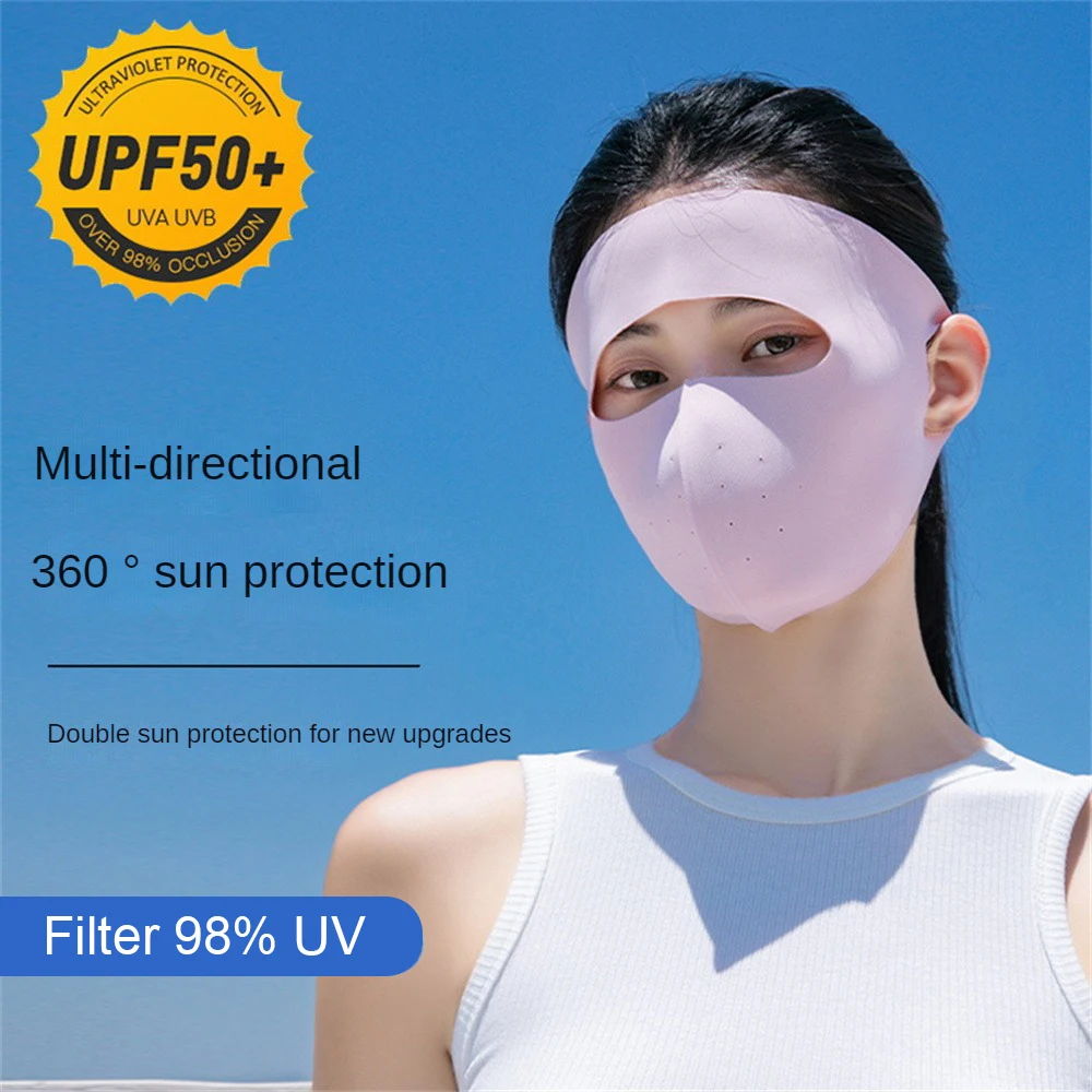 Ice Silk Sunscreen Mask Full Face Sun Protection Mask Forehead Thin Section Breathable   UV Protection During Cycling Mask