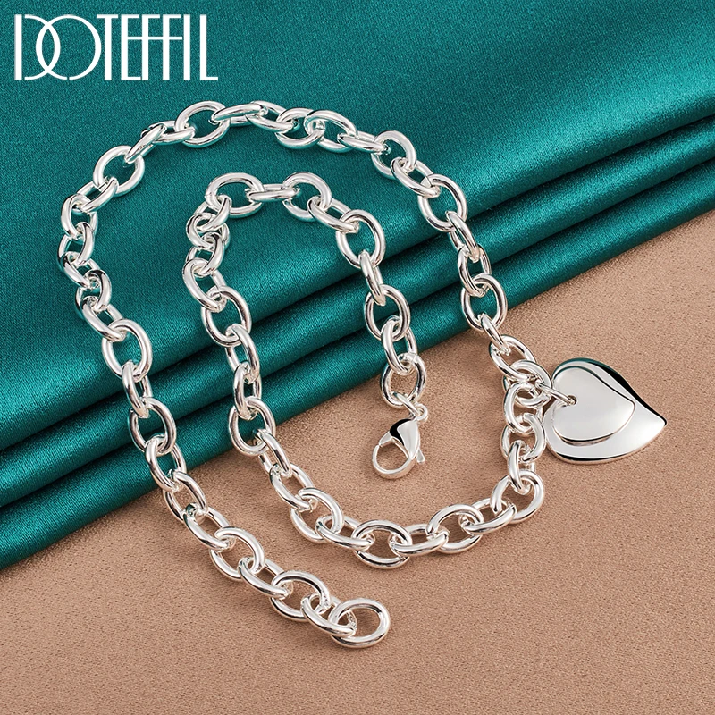 DOTEFFIL 925 Sterling Silver podwójne serce wisiorek 18 Cal łańcuszek naszyjnik dla kobiet ślub zaręczyny biżuteria — zdjęcie 6