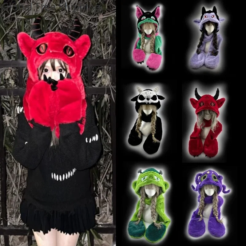 Anime Cosplay Winter Hat Harajuku Steam Punk Y2k Gothic Lolita Soft Girl Plush Hat Scarf Gloves Warm Headwear Fursuit Prop 2026