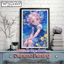 Full ab Diamond Painting Kit Cartoon Girl Full Square Diamond embroidery, Gem Cross Stitch Fairy Dust Diamond Art Crystal Decor