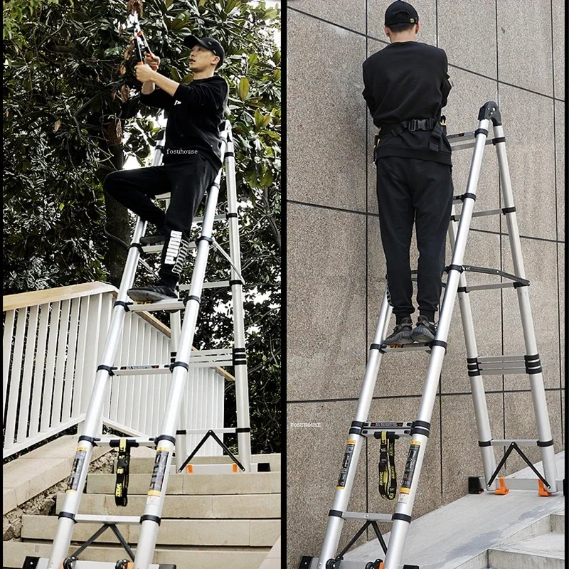 Folding Ladders Stable Telescopic Aluminum Ladder Multi-purpose Industrial Herringbone Step Ladders Engineering Lifting Stairs R