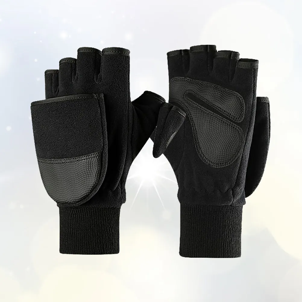 

1 Pair Warm Non-Slip Riding Gloves Thickened Cotton Half-Finger Durable Gloves For Outdoor Work Driving Cycling Men Black L