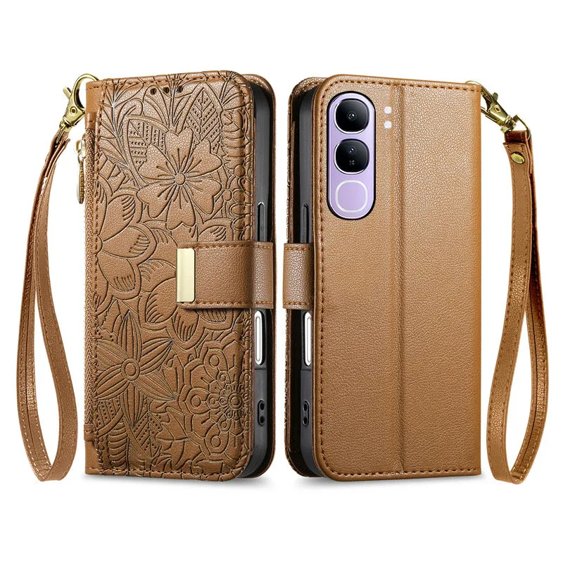

embossing leather Cover For vivo V40 V30 Lite ME 4G IDN Pro SE V40e V30e shockproof multi-functional card Slot Wallet phone Case