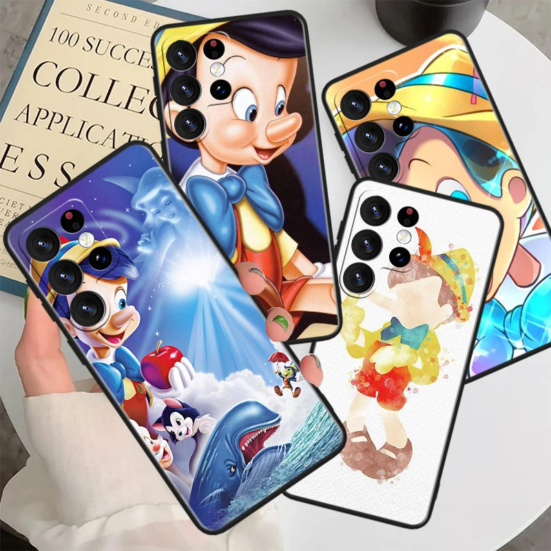 Disney Pinocchio Cute For Samsung Galaxy S23 S22 S21 S20 FE S10 S10e S9 S8 Ultra Plus Lite Black Soft Cover Phone Case