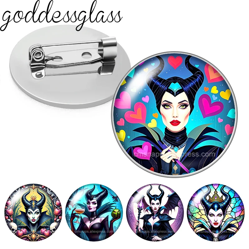 Love Villain Maleficent Evil Queen Photo Glass Cabochon Brooch Pinback Button Bag Clothes Denim Jeans Lapel Pin Badge Jewelry