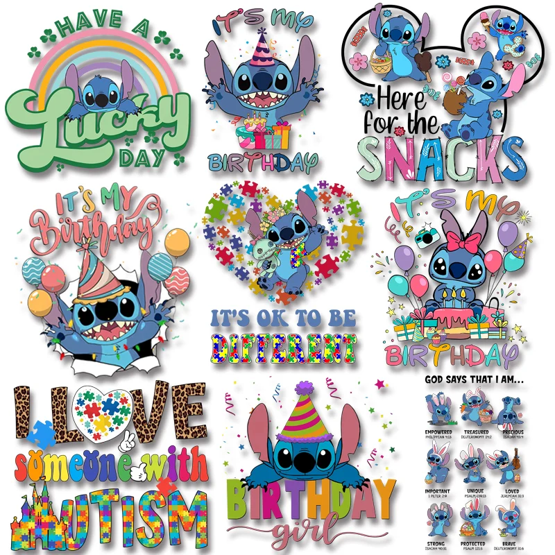 Autism Awareness Stitch  Iron on stickers Heat Transfer stickers Patches for Stickers Hoodies T-shirts