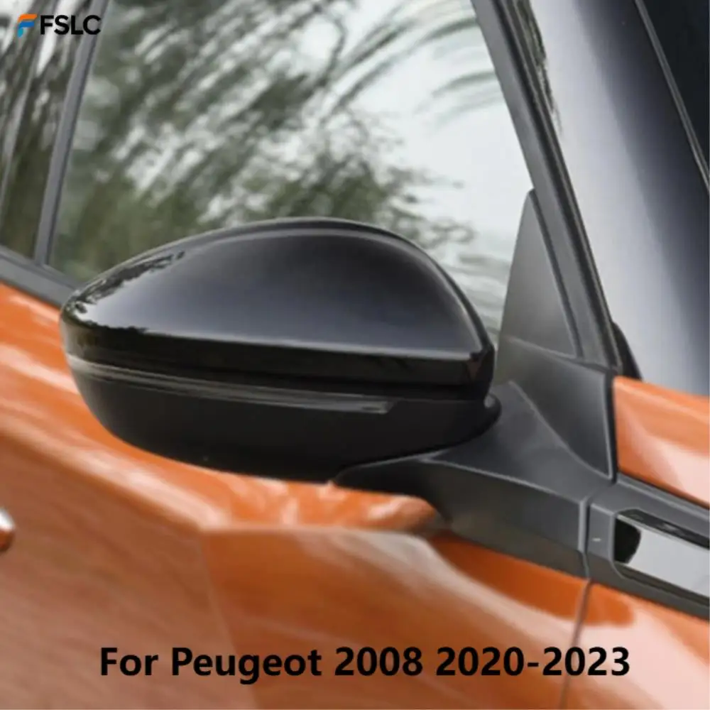 ⭐Genuine⭐ Car Upgrade Matte Black Carbon Fiber Mirror Cover For Peugeot 208 2008 2020-2023 ABS Rearview Side Door Cap Trim