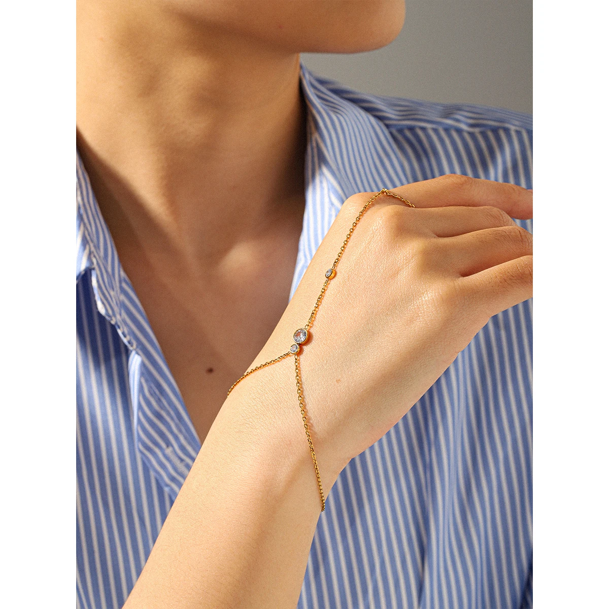 18K Gold Plated Hand Chain Bracelet Ring Attached Women Steel Dainty Harness Minimalist Waterproof Tarnish Free Daily Wear Gifts
