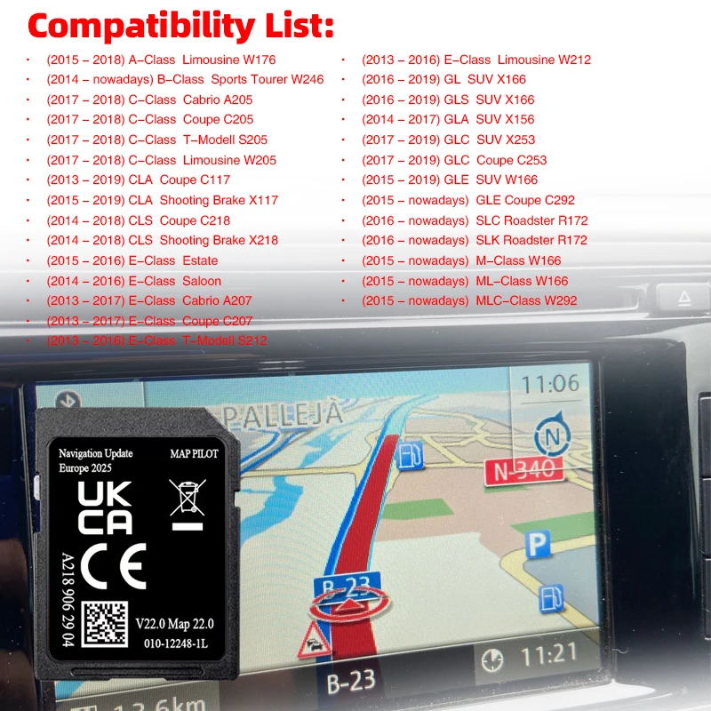 Image of SD-Karte GPS-Kartensatz Europa Sat Nav 2026 Star1 V22 A2189062904 für Mercedes Garmin A B C E M ML MLC-Klasse Auto