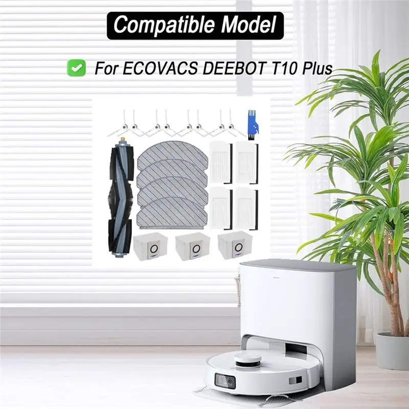 AEE4-For ECOVACS DEEBOT T10 Plus Robot Vacuum Cleaner Main Side Brush HEPA Filters Mop Cloth Dust Bags Replacement Parts