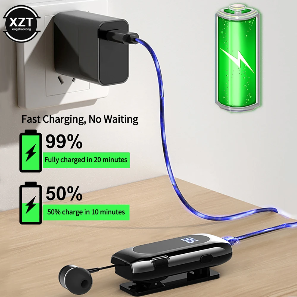 K55 Mini Wireless Bluetooth-Compatible Headset Lavalier Retractable Cable Smart In-ear Single Sport Earphone Led Digital Display