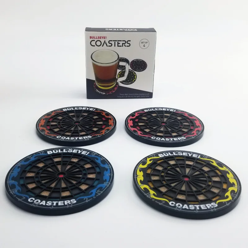 1/4pcs/set Dart Board Styled Coaster Mini Dart Board Drink Coaster Kitchen Utensils Table Mats Heat-resistant Mug Cup Coasters