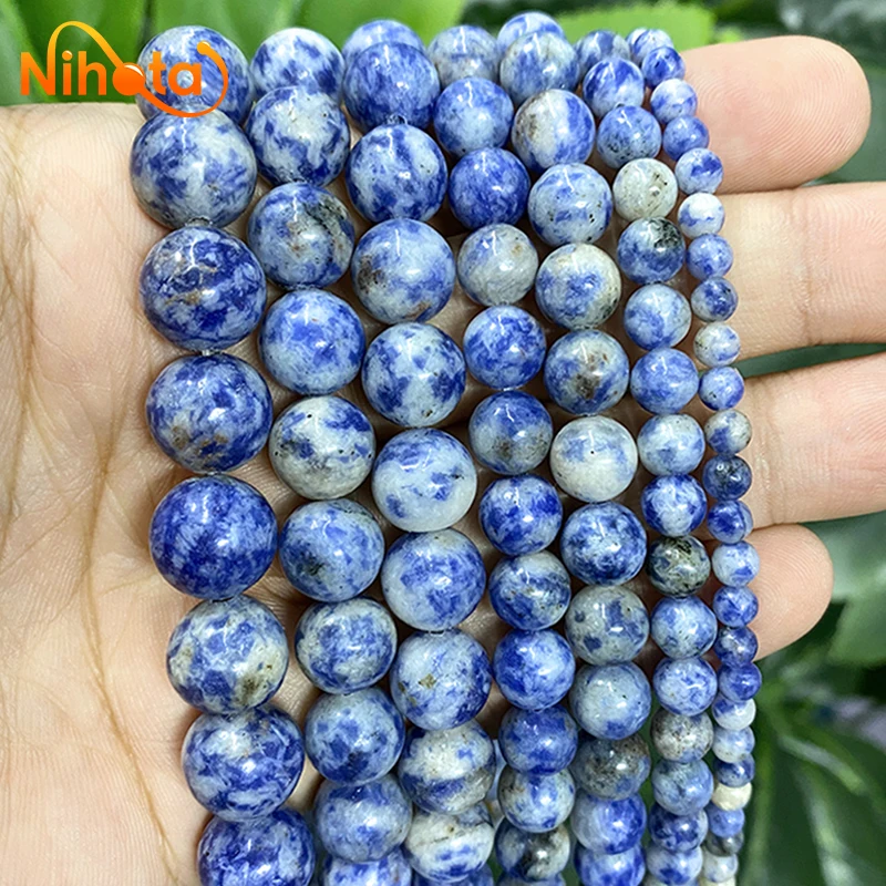 Natural Stone Dot White Blue Vein Sodalite Round Beads for Jewelry Making Diy Bracelet Necklace 15