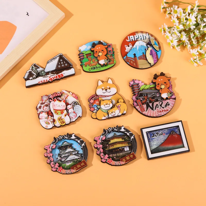 

Wooden Fridge Magnets Japan Osaka Kyoto Nara Kinkakuji Hokkaido Sendai Mount Fuji Lantern Japanese Tourist Souvenirs