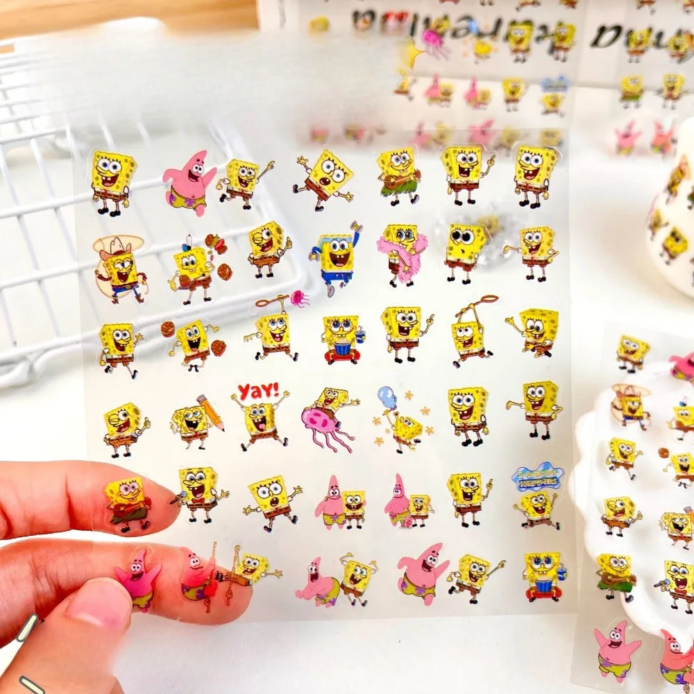

Губка Боб Квадратные Штаны, прозрачные наклейки, милый мультяшный держатель для ручек, водонепроницаемые декоративные наклейки для рук, подарок