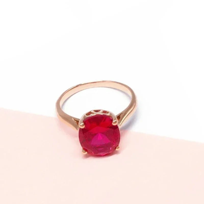 Classic design Light Luxury Plated Rose Gold Inlaid Oval Ruby Rings For Women Engagement Jewelry Adjustable
