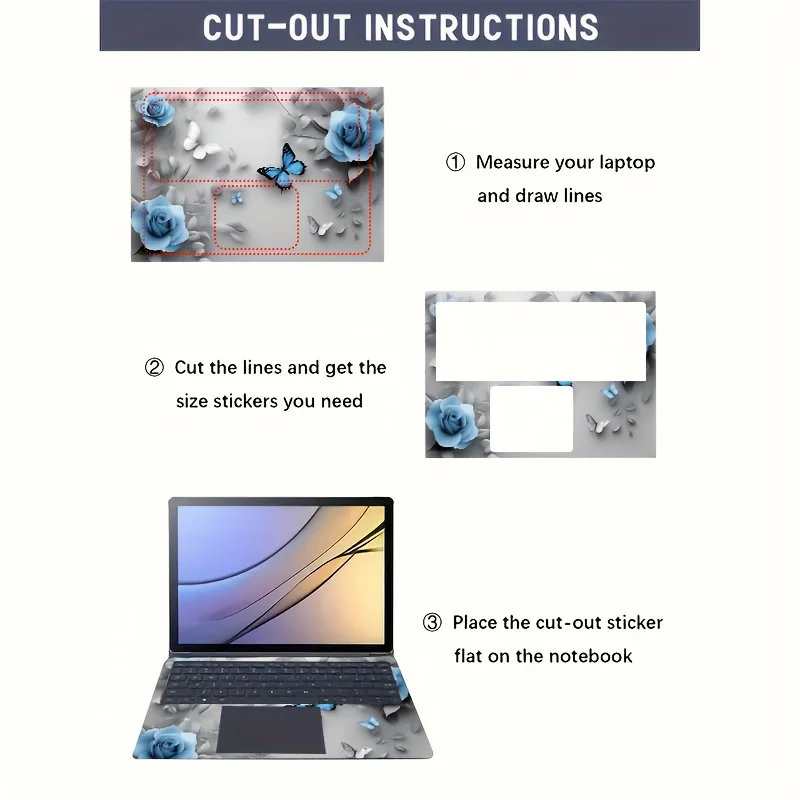 2 pieces of blue rose butterfly PVC laptop stickers - suitable for laptops and computers, can be DIY cut and customized
