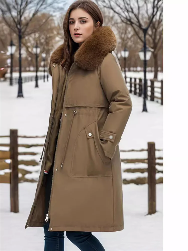 Women\'s Parker Jacket Autumn And Winter New The Liner Is Removable Hooded Large Fur Collar Thick And Warm Fashionable Long Coat