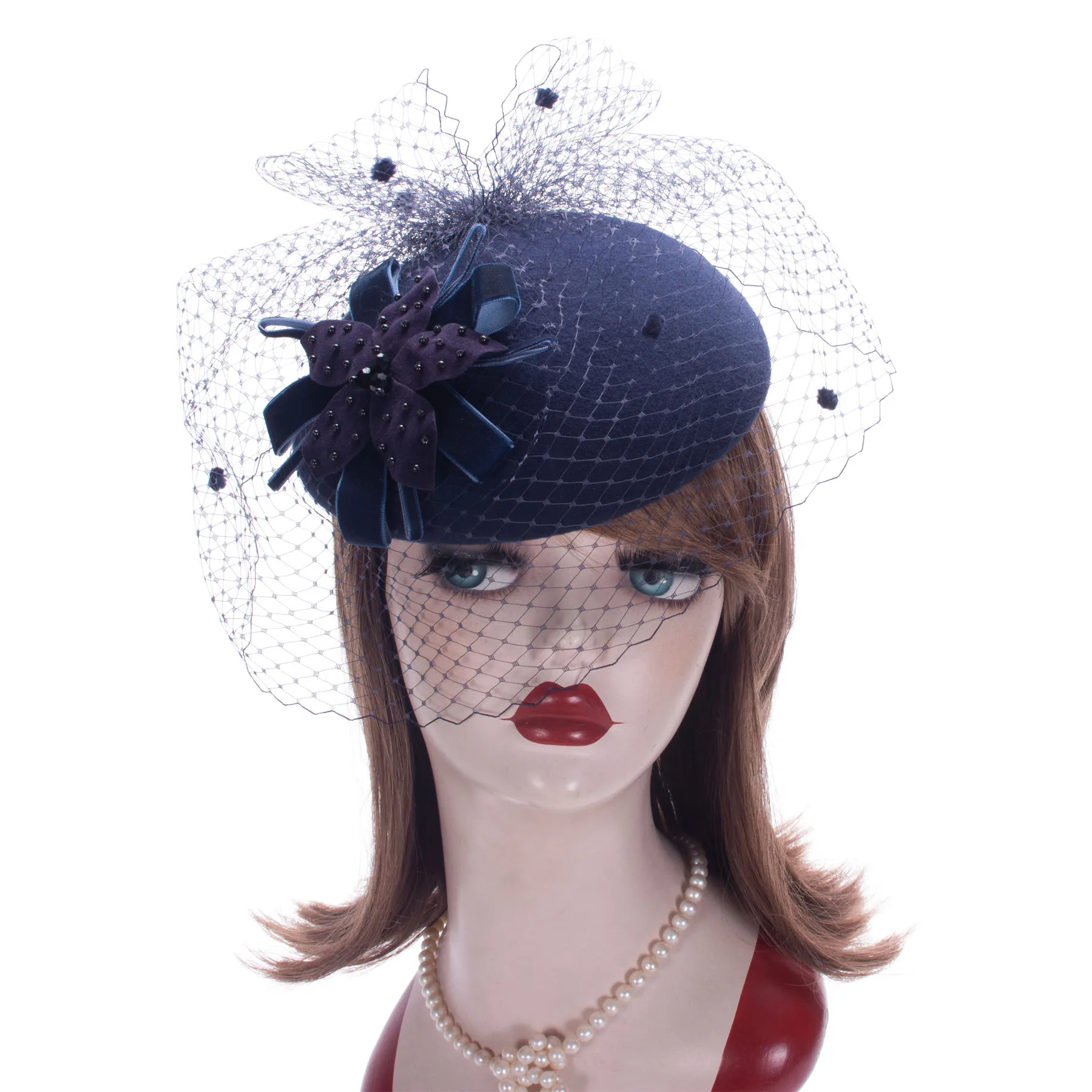 สตรี Vintage Felt 100% ขนสัตว์ Fascinator Headpieces ค็อกเทล Berets หมวกสำหรับผู้หญิง A052