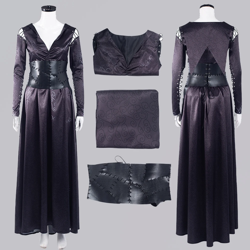 

Bella Cosplay Bellatrix Lestrange Costume Magic Movie Roleplay Fantasy Outfits Girdling Skirts Women Halloween Disguise Suit