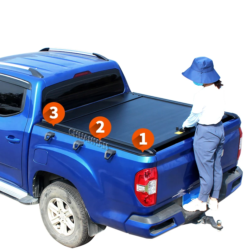 Retractable Roller Lid Cover, Waterproof Aluminum Bed Lid for Toyota Hilux Tundra Isuzu D-Max, Heavy Duty Lockable Cargo, Black